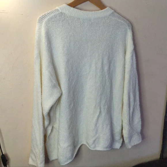 Urban Outfitters Rosie Cozy V-neck Off White Oversized Sweater Size L - Picture 7 of 12